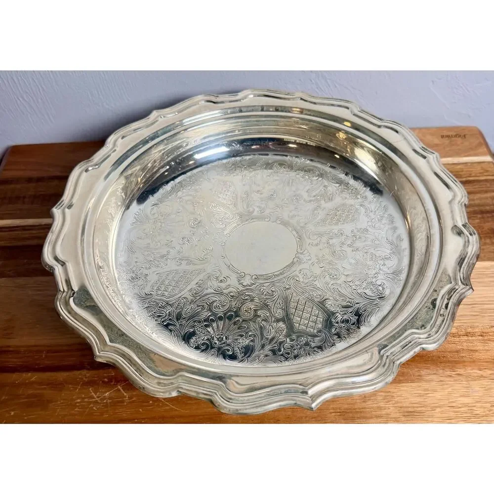 Vintage Eales Silverplate Footed Serving Bowl | Ornate Engraved Centerpiece Tray